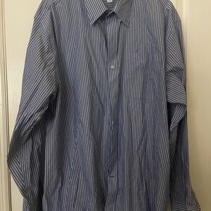 Cutter & Buck Blue and White Striped Dress Shirt